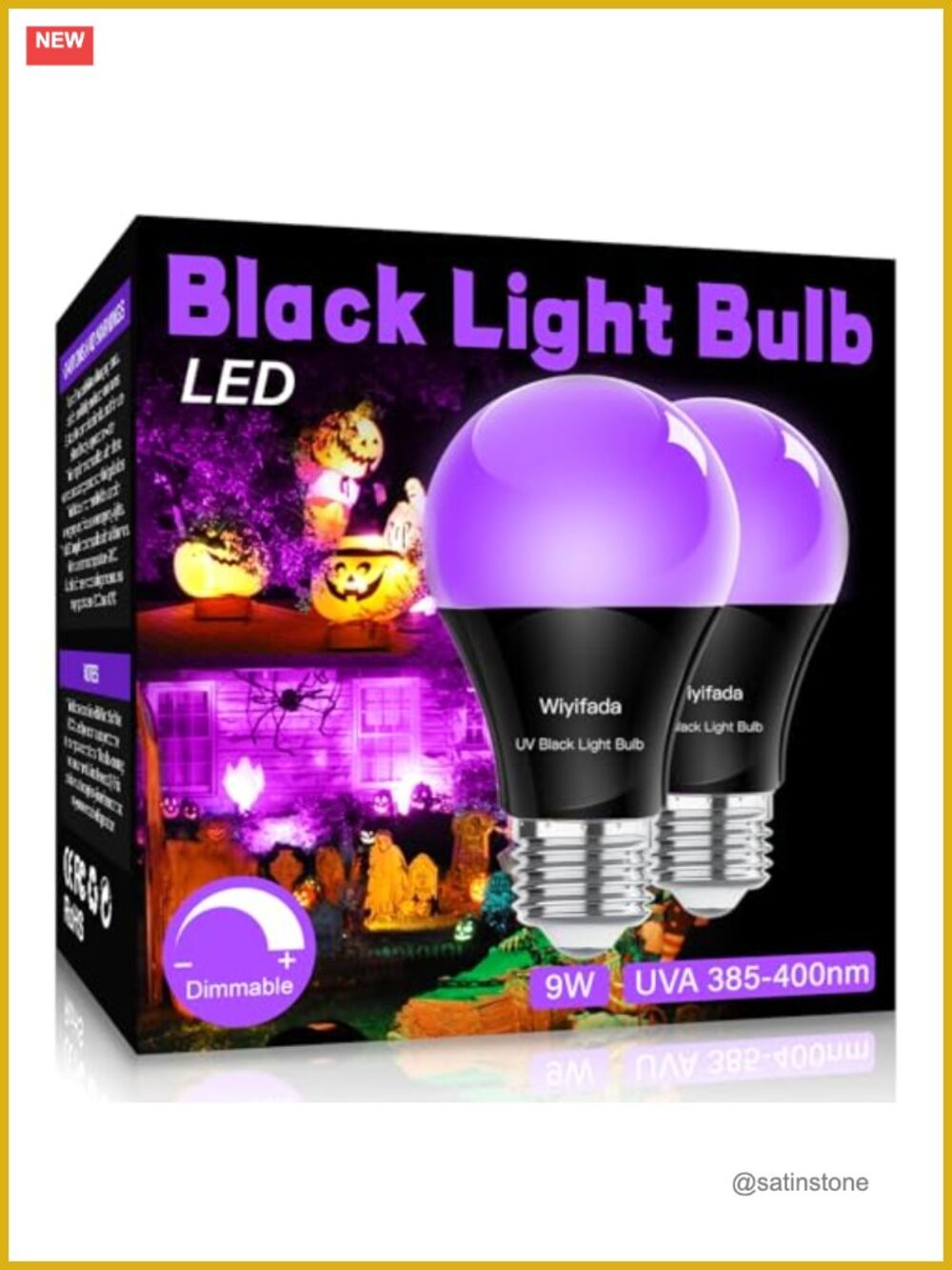 LED Black Light Bulbs 2 Pack Dimmable A19 9W UVA 385-400nm E26